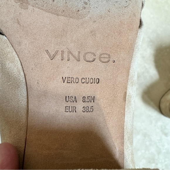 Vince Karsen Beige Suede Block Heel Slide Sandals Womens Size 8.5 M Open Toe - Picture 12 of 13